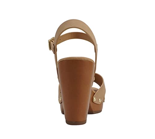 Image of Soda MIGUEL ~ Women Crisscross Band Fashion Chunky Platform Block Mid Heel Sandal with Ankle Strap and Stud