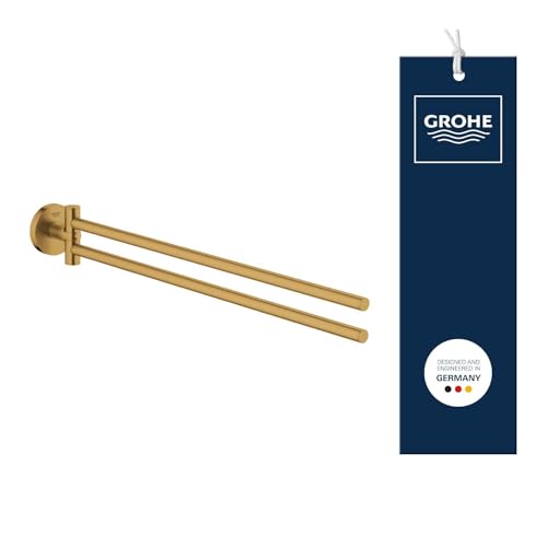 GROHE Start Barre Porte-Serviettes Pivotante à 2 Bras (Métal, Fixation Murale Cachée, Vis et Chevilles Incluses, Installation Facile, 439 mm), Gold Brossé...