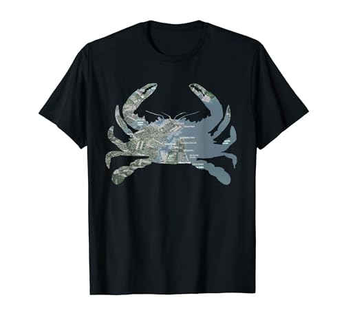 Annapolis MD Blue Crab Silhouette Mapa satelital Camiseta