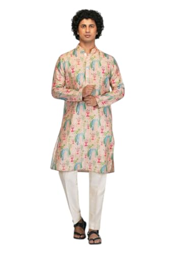 Image of LookMark Men's Cotton Blend Printed Long Kurta Suitable for All Indian Wedding, Occasions, and Festivals