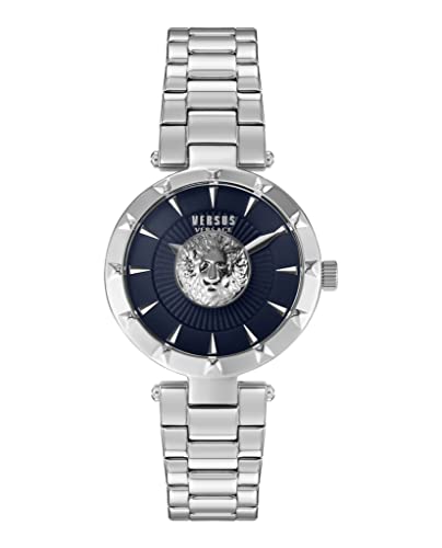 Versus Versace Sertie Collection Luxury Womens Watch Timepiece with a Silver Bracelet Featuring a Silver Case and Blue Dial