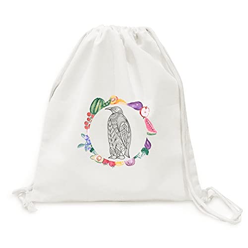 Sac en tissu pliable à sangle pour fruits et légumes grand oiseau peint
