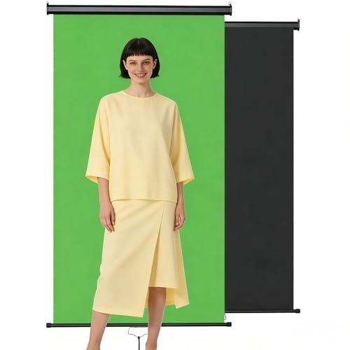 Retractable Green Photography Backdrop 36 x 59 Portable Roll-Up Pull-Down Background Auto-Lock Backdrop Screen for Passport Photo Product Photography Headshots Video Studio