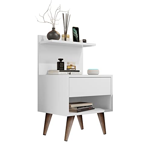 Mesa De Cabeceira Modelo Sleep Com Gaveta Pés Pinus Amadeirado Cor Branco