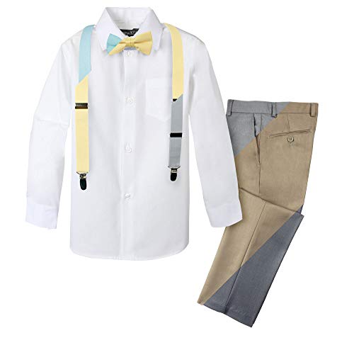 Spring Notion Boys' Customizable 4-Piece Suspender Outfit with Patterned Bow Tie Size 4T