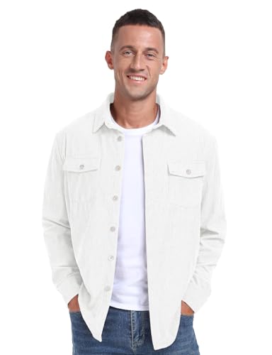 Image of Askdeer Men's Corduroy Button Down Shirts Long Sleeve Casual Shacket Jacket Western Corduroy Shirt Jacket with Flap Pockets