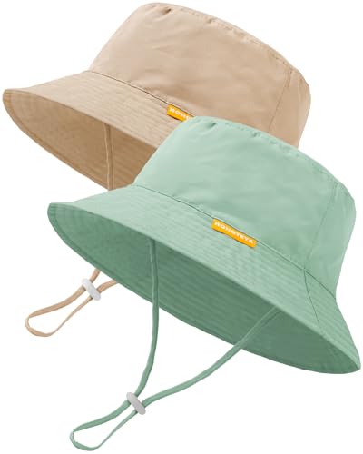 Image of Baby Sun Hat Kids Summer Sun Protection Toddler Bucket Hat Wide Brim Adjustable Beach Hats for Boys Girls Age 0-6 Years