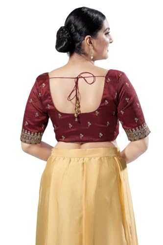 Image of Vamas Women's Silk Padded Self Design Half Sleeve Readymade Saree Blouse (X-1166.ELB)