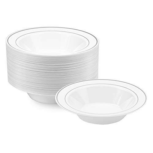 NYHI Plastic Disposable Soup Bowls (14 ounces) | Single Use Recyclable Dinnerware for Household, Restaurant, Weddings & Parties | BPA-free, Durable, Heat-Resistant Soup Plate & Salad Bowl| 50 Pack