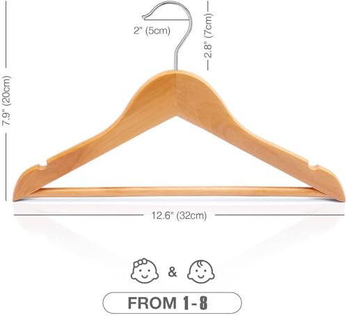 Image of HOUSE DAY Childrens Wooden Kids Hangers, 20 Pack Baby Hanger Nursery Wood Hangers, 360 Swivel Hook Non Slip Coat Hanger for for Coats, Suits, Pants and Jackets (Natural)
