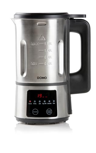 DOMO DO727BL - Blender mixeur - 1.2L - Soupe maker avec 6 programmes - Smooth, chunky, confiture, smoothie, lait végétal, nettoyage/pulse - Argenté