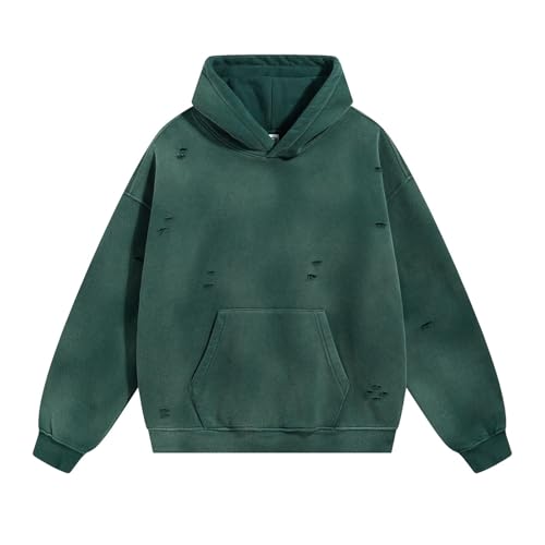 TAIOYHD Sudadera con Capucha y Forro Polar para Hombre, otoño-Invierno, Corte Holgado y Roto para Correr, Ropa Deportiva Informal para jóvenes (18-25 años)(Green A,L)