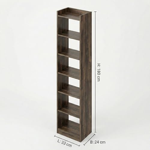 Image of Spire 6-Tier Tall Bookshelf & Corner Display Rack, Vertical Storage Organizer for Living Room & Office, 33x24x180cm (Walnut)