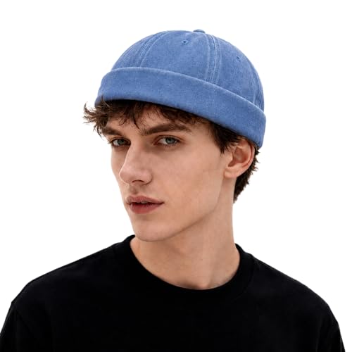 Image of Classic Vintage Style Solid Color Sailor brimless Skull hat Casual Washed Cotton Rolled Cuff Harbour Hat