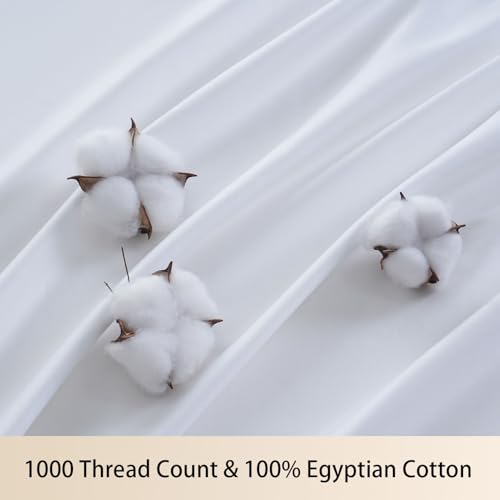 MEISHANG Extra Deep Pocket King Sheets Cotton - 1000 Thread Count Sheets - Fits 18"-24" in Deep Mattress,100% Egyptian Cotton,Sateen Weave, Soft & Breathable - 4 Piece (King, White)
