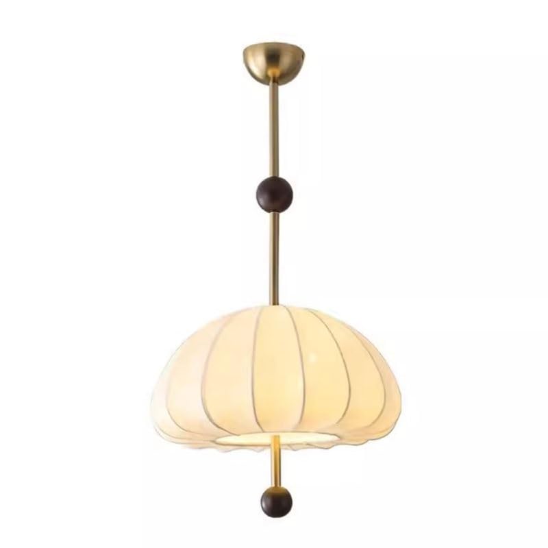 Lustre en tissu imprimé du milieu du siècle et bois massif E27