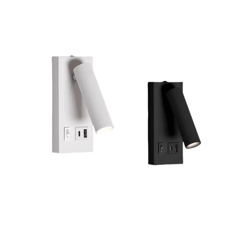 XUEZHEN Lámpara de Lectura de Pared Lámpara de pared lectura giratoria con carga USB tipo C, montaje en superficie, LED 5 W, foco empotrable(Black,Cold Light 6000K,3W)