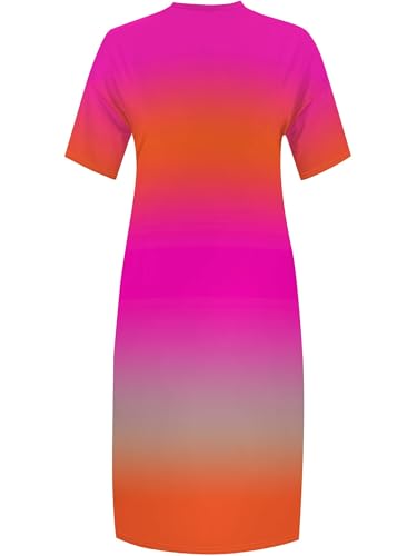 Image of SUZONANA Women Casual T-Shirt Dress V Neck Short Sleeve Solid Color Oversize Dress with Front Two Pockets