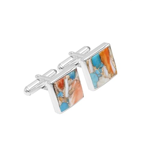 Mancuernas de plata 925 con turquesa natural para hombre miniatura 1