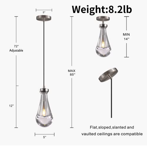 Raindrop Pendant Light Set Of 3, Brushing Nickel Pendant Lights Kitchen Island, Pendant Lighting Ceiling Hanging Pendant Light Fixtures, Interior Pendant Light For Kitchen Island Bedroom Bathroom #TOP1