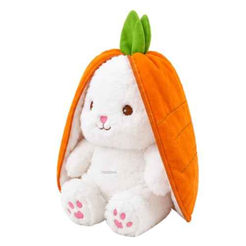 Image of Rabbit with Chain Reversible Carrot Bunny Orange Soft Toy for Girls Boys Kids, Zipper Animal Stuffed Baby Teddy Gift Birthday, 20 cm