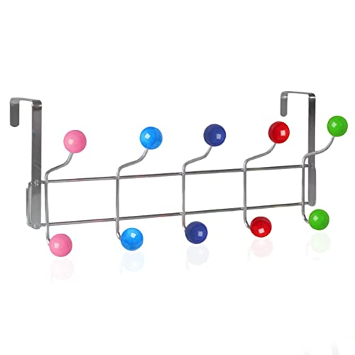 Over Door Hanger for Clothes Hanging, Over Door Hooks for Bedrooms, Bathroom,Heavy Duty 10 Hooks Stainless Steel Over Door Storage Hooks Hanger for Coat, Towel, Robe, Purse, Keys, Multicolor
