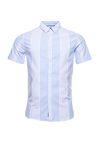 Superdry Hombre Camisa de Manga Corta Classic East Coast Oxford Rayas Azules XL