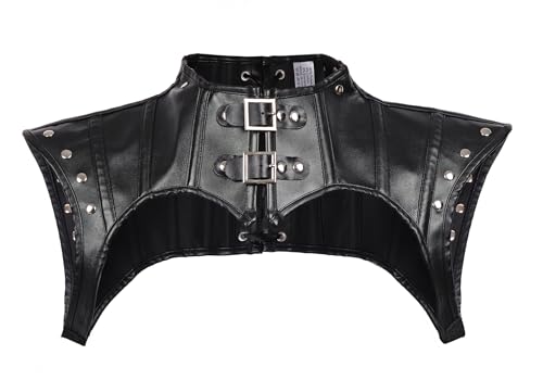 Cdecgo Steampunk Leather Shoulder Armor Gothic Shrug Jacket Goth Shrug with Riveted for Women Cosplay Costume