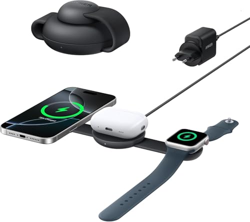 Anker MagGo 3-in-1 Kabellose Ladestation (mit EU/US/UK Stecker), MagSafe-Kompatibles...