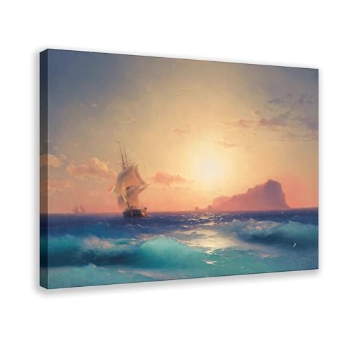 Impression sur toile d'Ivan Aivazovsky avec le coucher du soleil sur Ischia en 61x91 cm