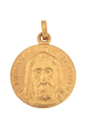 Medalla de cara santo colgante plata 925 bañado oro 1,8 cm joyería religiosa SHALOM