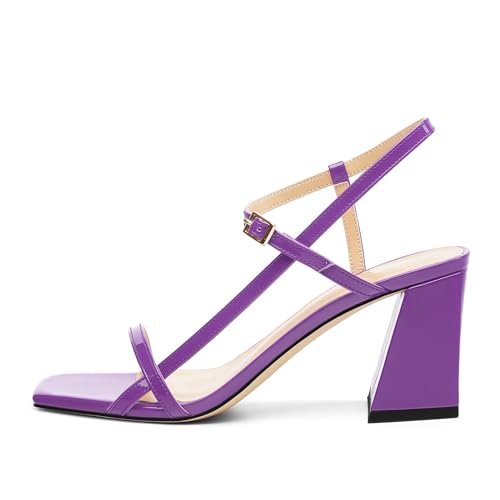 Womens Heels Open Toe Ankle Strap Square Toe Wedding Party Chunky Heel Sandals for Women2