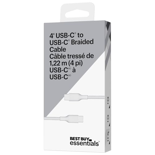 Image of Best Buy essentials Phone Charging Cables & USB Accessories - Lightning, USB-C & USB Cables, USB Hubs & Power Accessories (USB-C to USB-C Cable, 4 ft (WHT))