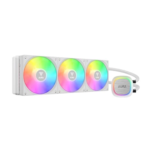 GAMDIAS AURA GL360 V2 AIO, 360mm CPU Liquid Cooler, Easy Cable Routing Design, Rotatable Performance Pump, 3 x 120mm Low-Noise PWM Fan w/ ARGB MB Sync, AMD AM5/AM4?Intel LGA 1851/1700/115x/1200, White