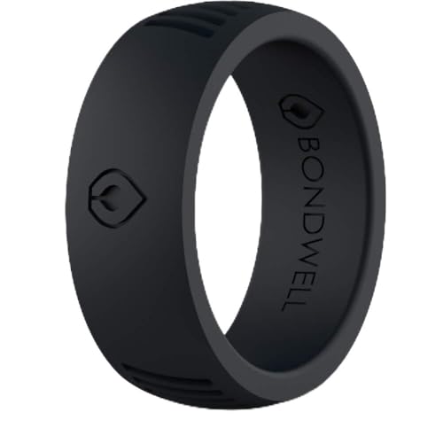 BONDWELL Silicone Wedding Ring for Men (Black) Safe, Durable Mens Rubber Wedding Band for Active Athletic Male Life, Military, Fitness, Work & Workout (Size 10)