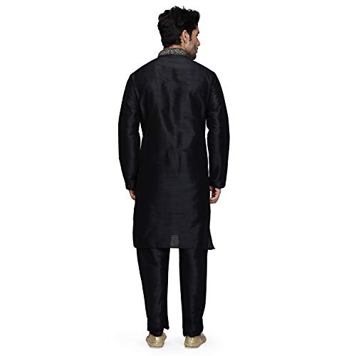 Kurta de mezcla de seda negro corte cómodo para caballero 6