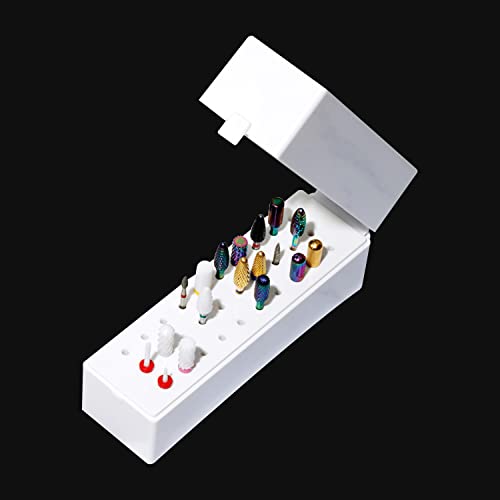 Support de foret à ongles 30 trous - Boîte de rangement pour fraise à ongles - Boîte de rangement pour fraise à ongles - Embout étanche à la poussière Cover