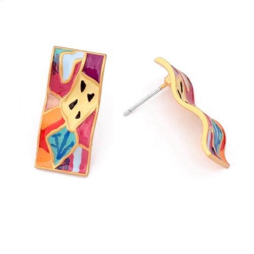 18K Gold Dangle Earrings for Women Handmade Enamel Abstract Painting Earrings Jewelry Birthday Gifts for Women Gifts for Daughter Mom and Sister Meaningful Jewelry Present