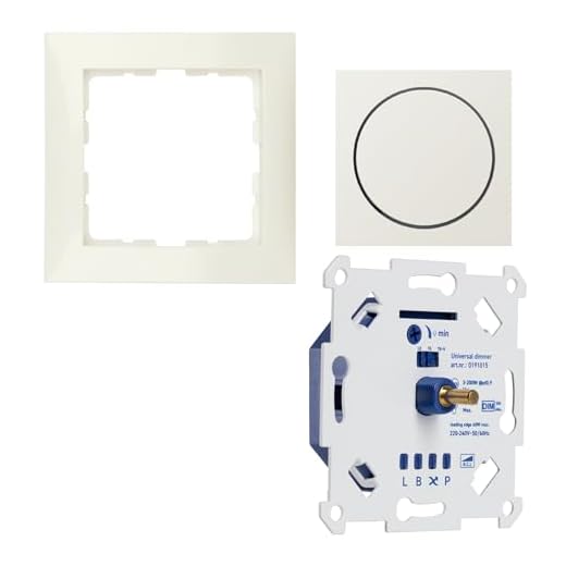 LED-Dimmer 3-250W Digital, nur 16 mm Einbautiefe, 2-Draht-Technik zur Nachrüstung, LED Halogen Glühlampen, Komplettset mit Berker S.1 weiß glänzend Phasenanschnitt und Phasenabschnitt