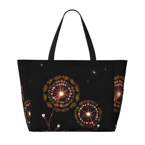Starry Dandelion Large Capacity Beach Travel Bag, Foldable Beach Bag with Zipper, Great for Grocery Bag Pool Gym Travel Shopping2