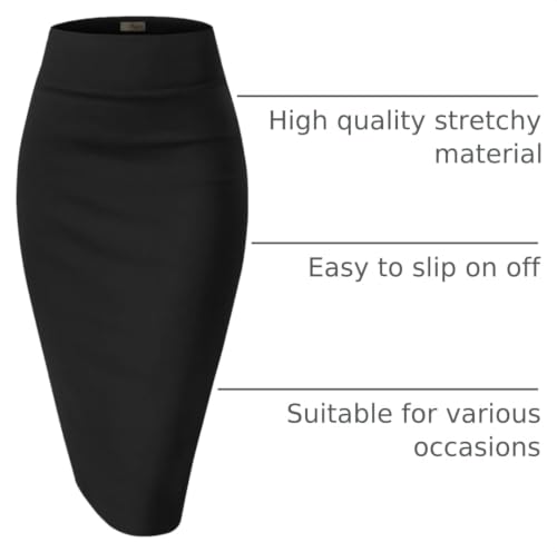Image of Hybrid & Company Women's Premium Nylon Ponte Stretch High Waist Pencil Suit Skirt Below Knee