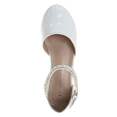 Image of Josmo Girls Low Heel Dress Pumps Crystal Strap Formal Wedding Sandals Flower Girl Shoes for Toddler /Little Kid /Big Kid