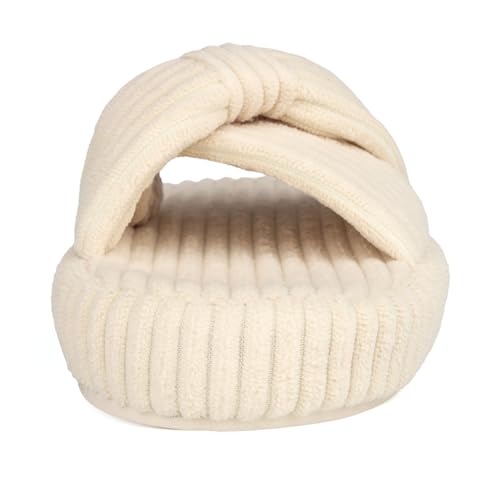WUYISTAR Chaussons pour filles Kids Memory Foam House Chaussons Cozy Corduroy Bow Crossbands Slipper Open Toe Indoor Outdoor Shoes Slides Blanc 34 EU