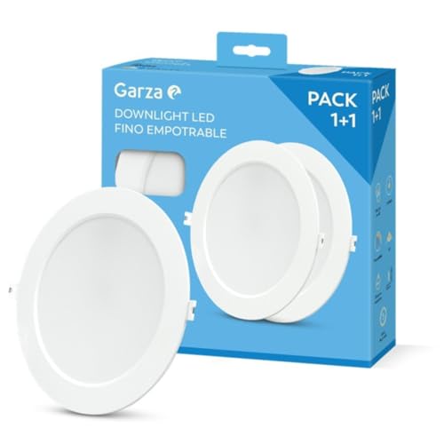 Garza - Pack 1+1 Downlight LED Empotrable Circular Extraplano Ojo de Buey, 22cm, 18W, 6500K Luz Fría, 1950lm, 30.000h, IP20, Blanco, Ahorro Energético 80%