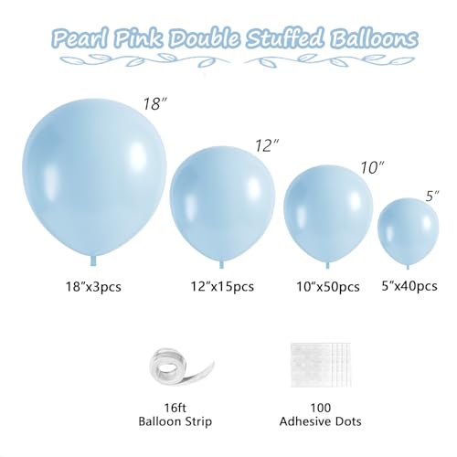 Image of 108Pcs Double Stuffed Pearl Blue Balloon Garland Arch Kit