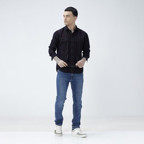 Image of BASICS 100% Cotton Checked Shirt for Men | Slim Fit | Everyday Smart Casual Wear | Full Sleeve