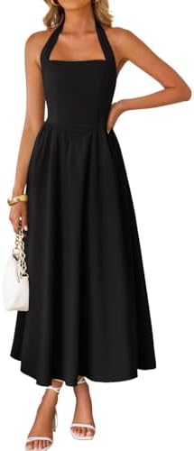 ZESICA Women's Summer Sleeveless Halter Midi Dress 2026 Off Shoul...