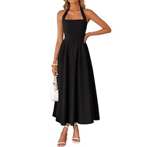 ZESICA Women’s Summer Sleeveless Halter Midi Dress 2026 Off Shoulder High Waist Flowy Beach Wedding Guest Long Dresses