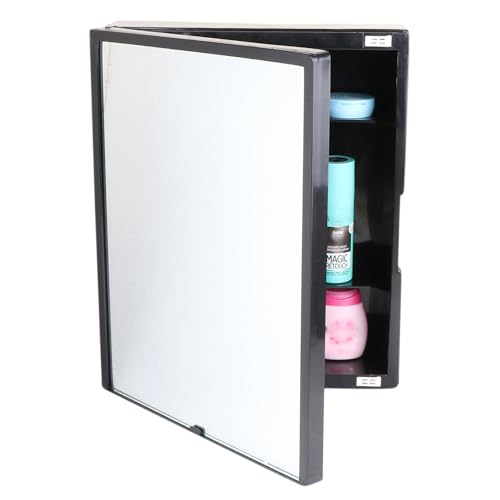 Image of CIPLA PLAST New Rich Look Bathroom Cabinet with Mirror | Storage Organiser | Strong Plastic Bathroom Shelves Wall Mounted | Bathroom Accessories| Mirror Cabinet (Black)