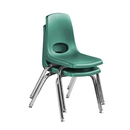 Image of FDP 12 inch School Stack Chair, Stacking Student Seat with Chromed Steel Legs and Swivel Glides for Classroom, Homeschool or Learning Space - Green (2-Pack), 14333-GN